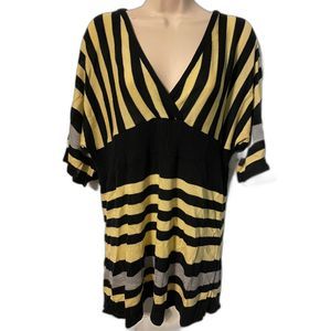 Wet Paint Yellow Black Gray Striped Tunic 1X